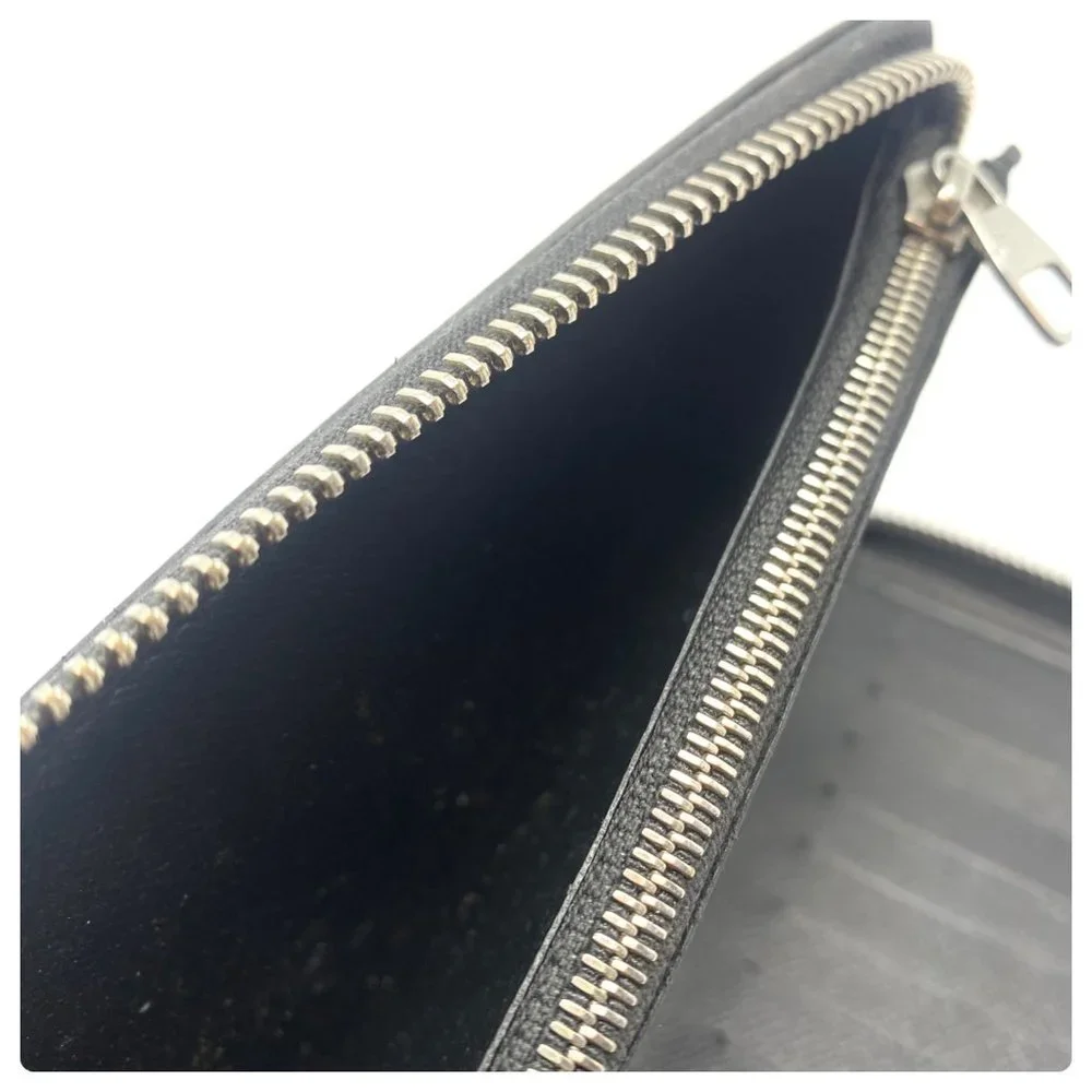 Louis Vuitton Black Epi Leather Zip Wallet with Gold Zipper